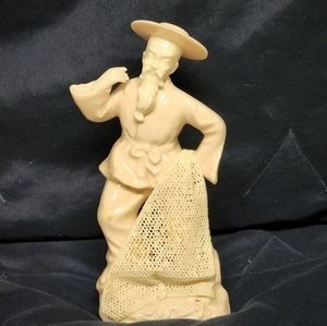 Vintage Ardalt Verithin Lenwile White Porcelain Asian Fisherman With Fishing Net